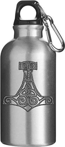 Mjolnir Hammer Of Thor Norse Symbol Touristische Wasserflasche mit Karabiner Silber 500ml