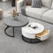 Runder Couchtisch 2er-Set, Beistelltisch-Set mit Schubladen, Sofatisch mit Schiefer-Marmor-Textur, Metallrahmen, moderner Teetisch für Schlafzimmer, Wohnzimmer, Möbel, Dekoration, multip