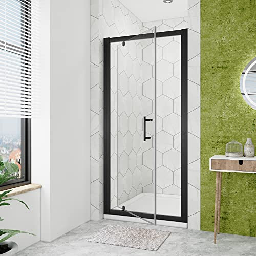 ELEGANT 1000mm Black Pivot Hinge Shower Door 6mm Safety Glass Reversible Shower Enclosure Cubicle
