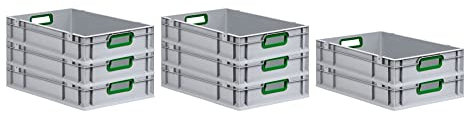PROREGAL SuperSparSet 8x Eurobox NextGen Color | HxBxT 12x40x60cm | 23 Liter | Griffe grün offen | Glatter Boden | Eurobehälter, Transportbox, Transportbehälter, Stapelbehälter