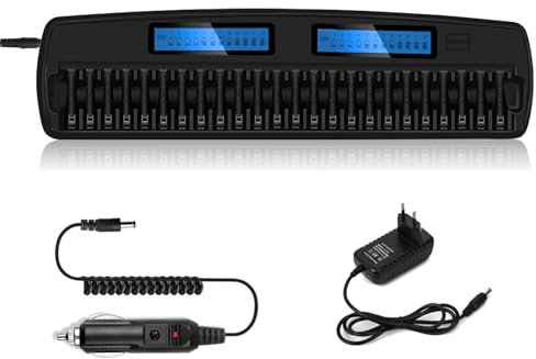 Palogreen 24 Slot LCD Chargeur de Pile, Intelligent Universel Rapide Chargeur de pour Piles avec Fonction de décharge pour AA AAA NIMH Rechargeables Batterie