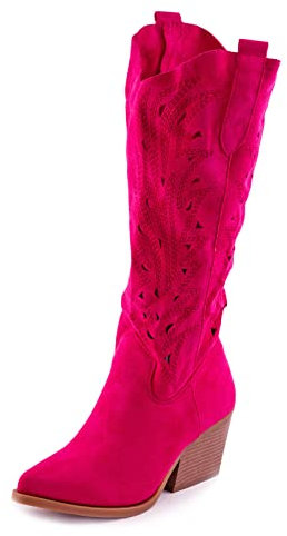 Toocool Botas de mujer tejanas de ante caladas vaquero western X1126-05, fucsia, 37 EU