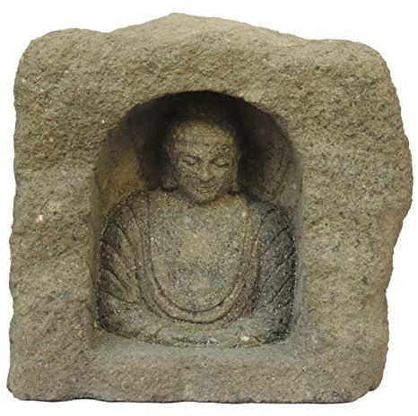 STONE art & more Buddha-Figur Cave, 40 cm, Steinmetzarbeit aus Naturstein (Basanit), Garten-Deko, frostfest