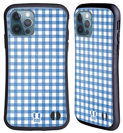 Head Case Designs Blu Pattern Gingham Cover Ibrida Compatibile con Apple iPhone 12 / iPhone 12 PRO
