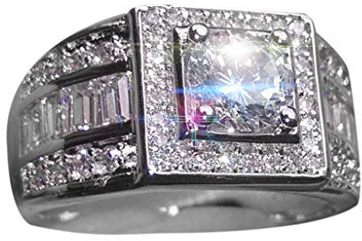 Generic Herren Diamant Ring Mode 18 Karat Weißgold Zirkonia Funkelnde Hochzeit Verlobungsring Ornament