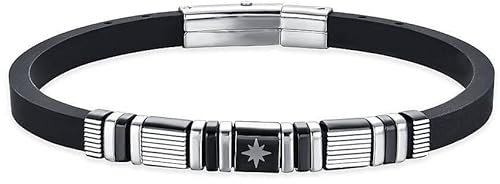 Luca Barra Bracelet Homme Bracelet en Silicone Noir avec éléments en Acier et IP Noir et Rose des Vents Bracelet de Rose des Vents Longueur: 21cm La référence est BA1489, Acier allié