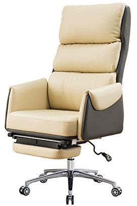 YIORYO Ergonomischer Bürostuhl, Chefsessel aus Leder, mehrteiliger Chefsessel mit hoher Rückenlehne, moderner, Schlichter Bürostuhl, Computerstühle (Grey : Beige)