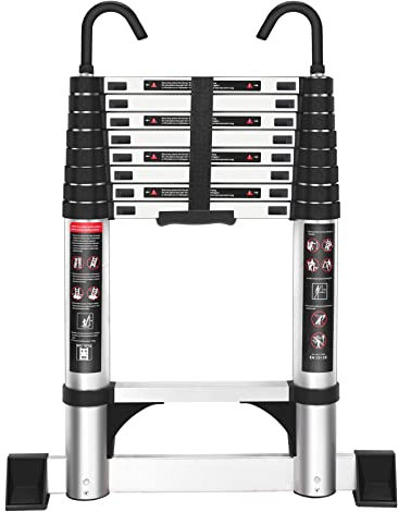 EGTink Scaletta telescopica 2,6 m, scala telescopica in alluminio, con piedini antiscivolo e gancio stabile, portata massima 150 kg