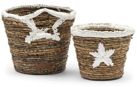 Riviera Maison Aufbewahrungskorb Braun, Weidenkorb, Sternendruck, Weihnachten, Korb aus Weidengeflecht - RM Étoiles Mini Basket 2 Stück - Natürlich - (ØxH) 22x21 & 18x16