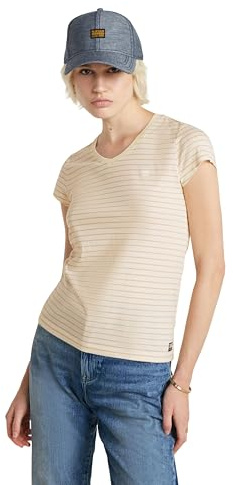 G-Star RAW Damen Eyben Slim V-Neck Top 2.0, Mehrfarben (Antique White/Rugby tan Stripe D24533-D244-G615), XL