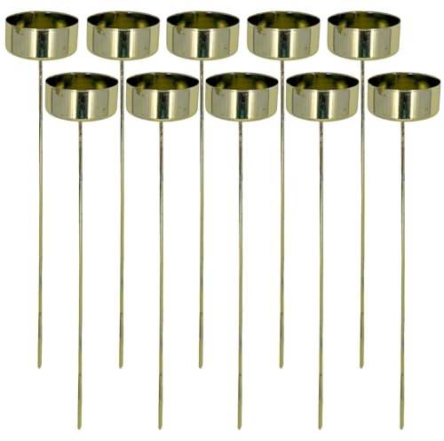 MIJOMA 10 Stück Kerzenhalter-Set, Teelichthalter zum Stecken, Metall, DIY Adventskranz Weihnachtskranz, Länge 20cm, für Kerzen und Teelichter bis 40mm Durchmesser, Perfekte Tischdekoration (Gold)
