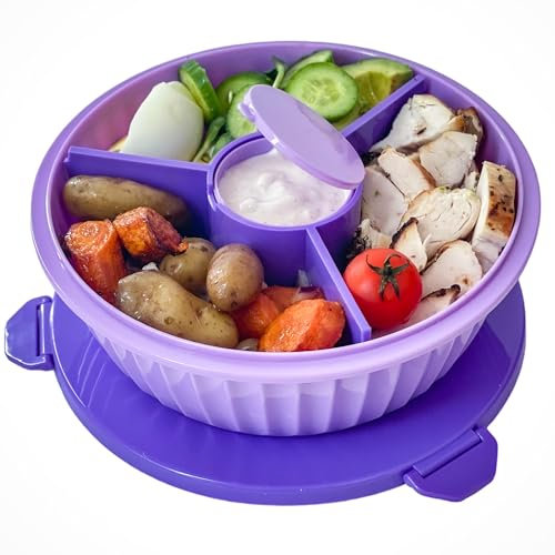 Yumbox Poke Bowl, Leakproof Salad Bowl with lid, Removable 3-Section Divider, 4.2 Cups Volume, Easy-Open Triple Latches; Removable and Built-in toppings Cup, bento Lunch (Maui Purple)
