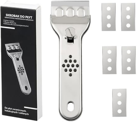 DASHIELL Ceranfeldschaber Metall, Schaber Ceranfeld Mit 5 Ersatzklingen, Einziehbarer Kochfeldschaber Aus Edelstahl, Glasschaber Ceranfeld, Farbschaber-Werkzeug Küche Für Keramik-Induktionskochfelder