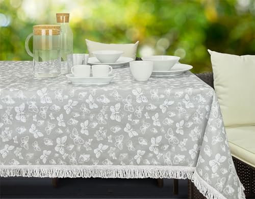 Wetterfeste Tischdecke mit Fransen (Schmetterlinge, 130 x 160cm)
