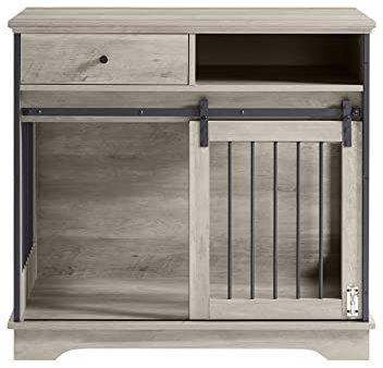Dog Crate Furniture, Dog Crate Table with Sliding Barn Door, 35 Dog Kennel Furniture Heavy Duty Wood Crates for Small/Medium/Large Dogs Kennel Indoor Grey One Size