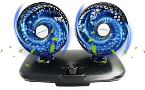 Enerfero 8 pulgadas ventilador auto 12V-24V, mini ventilador silencioso,vendilador para coches,camiones y furgonetas (2Negro, 12V)