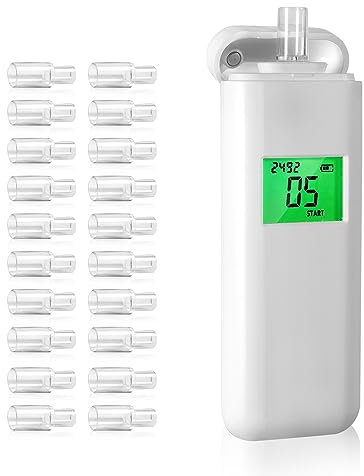 Aranknew Alkoholtester Polizeigenau, Professioneller Präziser Promilletester mit Digitaler LCD-Anzeige, Speicher und Warnfunktion für den Heim- oder Partygebrauch mit 20 Mundstücken