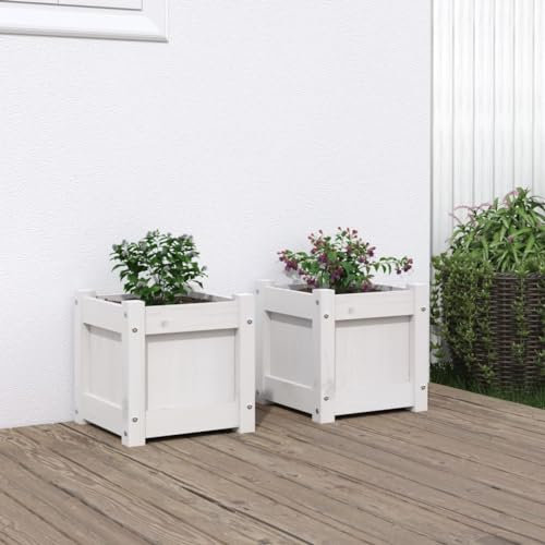 ZEYUAN Jardinières 2 pcs Blanc Bois de pin Massif,Jardiniere sur Pieds,Bac avec Treillis,Jardiniere Terrasse