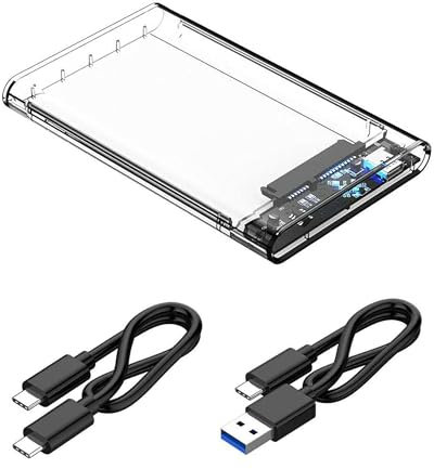 WedDecor 2.5 Inch Hard Drive Enclosure, USB 3.1 Type C SATA HDD/SSD Caddy Case External Black Enclosure Box, UASP Support, Tool-Free External Case, Support for Windows, Linux, MacOS, PS4, Xbox, Clear