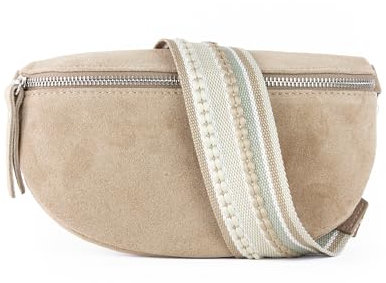 lePelou Bauchtasche aus Veloursleder, Wildleder Bauchtasche, Festival Tasche, Cross Body Tasche, Gürteltasche, Geschenk (Beige 4, L)