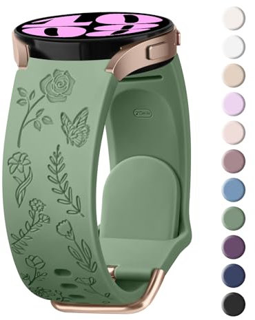 Mugust Rose Floral Bracelet Compatible avec Samsung Watch 7/4/6/5 40mm 44mm, Galaxy Watch 6/4 Classic 43mm 47mm 42mm 46mm, Watch 5 Pro 45mm, Watch 3 41mm, Bracelet en Silicone Femme(Cactus)