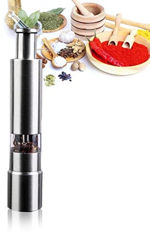 Elegauit Manuelle Gewürzmühle, Salzmühle Pfeffermühle aus Hochwertigem Edelstahl & Glas, Edelstahl-Gehäuse, Einfaches Nachfüllen, Küchenhelfer Geschenkidee