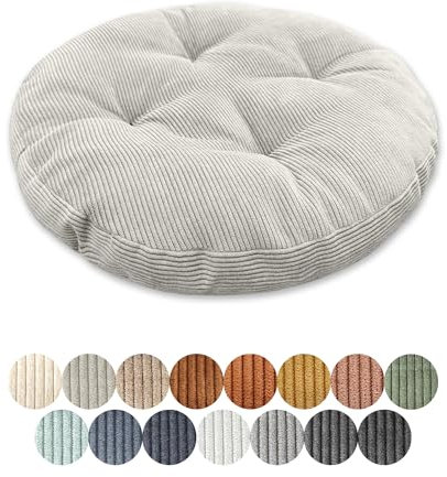 Lsjoaw Sitzkissen Rund 55cm Dicke 6cm 1 Stück Bodenkissen Rund Sitzpolster Stuhlauflage Sitzpolster Stuhlkissen Polster Auflage für Wohnzimmer Büro Konferenzraum Cordstoff (Cremefarben)