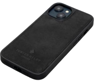 PORTER RILEY - Leather Case Compatible with iPhone 16. Premium Genuine Leather Slim Back/Bumper/Shell/Shockproof Case (Pure Black)