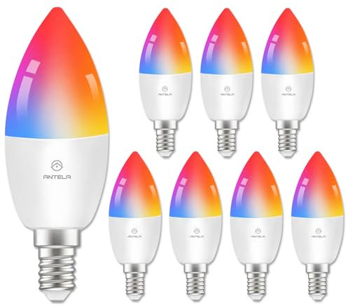 ANTELA Lampadina Alexa E14 Wifi, Dimmerabile Lampadina Smart, RGBW bianco freddo caldo, compatibile con Alexa/Google Home, 8 pezzi