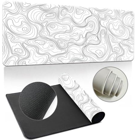 Hixingo Tapis de Souris XXL, Lignes Fluides Multicolores Tapis de Souris Gamer, Tapis Souris avec Bords Cousus, Tapis de Souris en Base Antidérapante, pour Gaming, Maison (1000x500x3mm,Blanc)