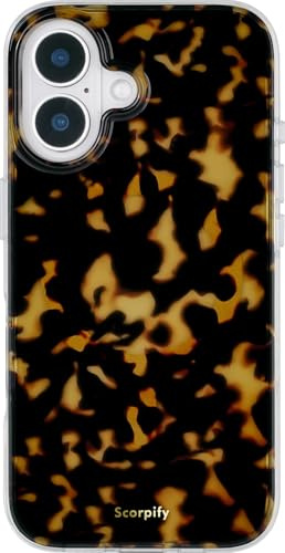 SCORPIFY for iPhone 16 Case [Compatible with MagSafe] with Dark Brown Tortoise Shell Design, Cute Brown Magnetic Phone Cover for Women Girls, Slim Shockproof Bumper