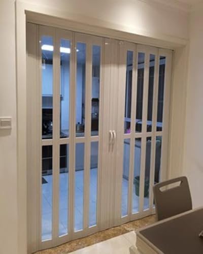 Concertina Door Sliding Bi-fold Accordion Door with Transparent Acrylic Panels, PVC Concertina Room Divider Gate, 70-121 inch Width Folding Doors Internal(292cmx203cm/115inx80in)