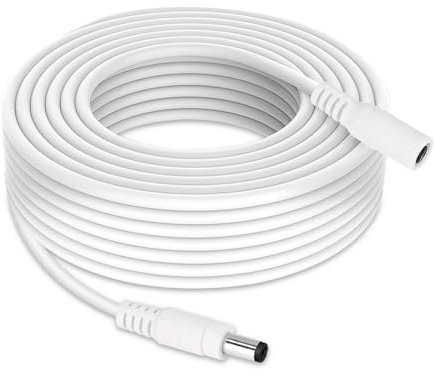 Powice 3 Meter DC Verlängerungskabel, 12V Verlängerungskabel, Stecker 5,5mm x 2,1mm für LED Streifen, Überwachungskameras, Drucker, Router, Switches, Weiß