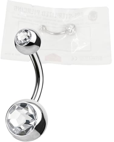 WARRIOR Piercing Ombelico STERILE Acciaio Chirurgico 316L Banana Classico Basic Doppio Cristalli
