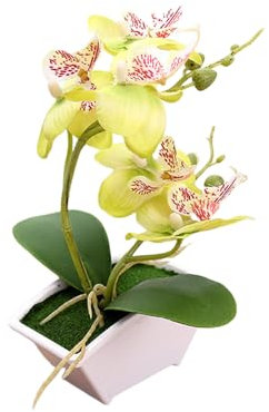 Generico Fiore di Orchidea Artificiale Gialla a Due Punte Vaso di Fiori in Silicone Phalaenopsis in Vaso Bianco Simulazione di Farfalla Fiore 22 cm Altezza (verde)