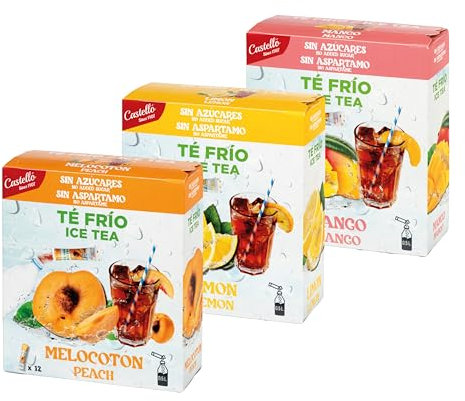 Castello since 1907 Tè Freddo Solubile Zero in Bustine | Multipack 3 Gusti: Pesca, Limone e Mango | Totale 36 Bustine | 1 Bustina = 500 ml di Tè | Zero Calorie | Senza Zuccheri | Senza Aspartame