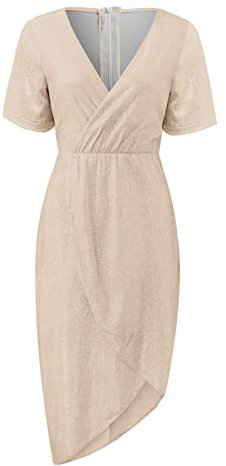 Evening Dress for Women UK Size 16 Sparkly Sequin Side Slit Evening Dress Wedding Guest Dress New Ruched V Neck Elegant Party Dress Short Sleeve Long Dresses Club Ladies Glitter Prom Dress Rose Gold