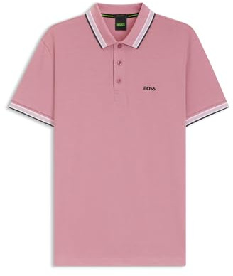 BOSS Mens Paddy Polo Shirt Short Sleeve Lifestyle Cotton Open Pink M