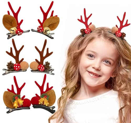 SIVZUMO Lot de 6 Pinces a Cheveux de Noël, Barrettes, Nœuds de Noël pour Femmes & Filles - Bois de Renne, Cloches & Épingles à Cheveux Sapin de Noël, Accessoires Cheveux Fêtes de Noël