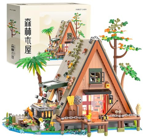 LIKLIKLINK A-Frame Cabin Bauspielzeug, 1486 Teile Mini Brick Wald Ferienhaus Klemmbausteine baubarer Modellbausatz, Mini Baustein Spielzeug für Erwachsene und Jugendliche