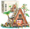 LIKLIKLINK A-Frame Cabin Bauspielzeug, 1486 Teile Mini Brick Wald Ferienhaus Klemmbausteine baubarer Modellbausatz, Mini Baustein Spielzeug für Erwachsene und Jugendliche