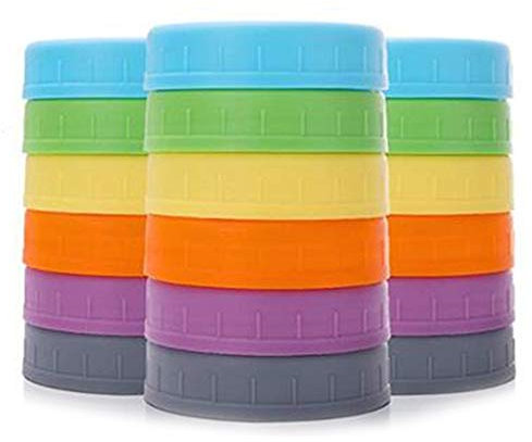 Lapyyne 18 Teilige Einmach Glas Deckel Aus Kunststoff mit Normalem Mund für Ball, Kerr und Mehr mit Ringen - Aufbewahrungs Kappe Aus Farbigem Kunststoff