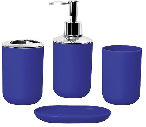 Hosoncovy 4 Pieces Bathroom Accessory Set with Soap Dispenser, Bathroom Cup, Soap Dish ，Toothbrush and Toothpaste Holder (Blue)