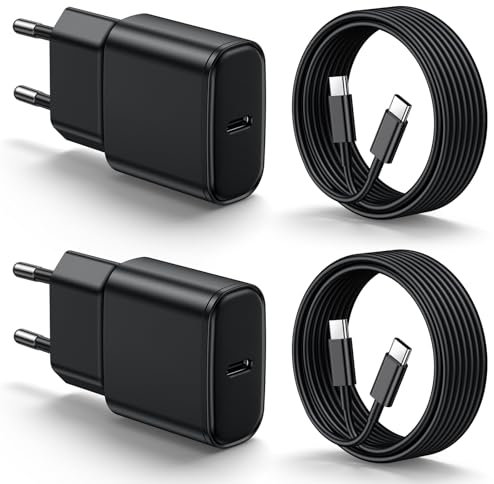 Chargeur Rapide pour Samsung, 25W 2 Pack USB C Chargeur Charge Rapide Prise et 2M Câble Compatible avec Samsung Galaxy S24/S24 Ultra/S23 Ultra/S23+/S22/S21/S20 Ultra/Plus/S24+/Note 20/10/9/A53/C55/A71