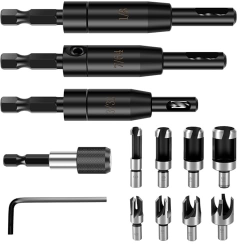 3 Stück Scharnierbohrer Set 8/9/9.5cm Selbstzentrierende Bohrer Set mit 8PCS Korkbohrer Zentrierbohrer Kreisbohrer für Kohlenstoffstahl Eisenplatte Dämmplatte PVC-Platte Holzplatte