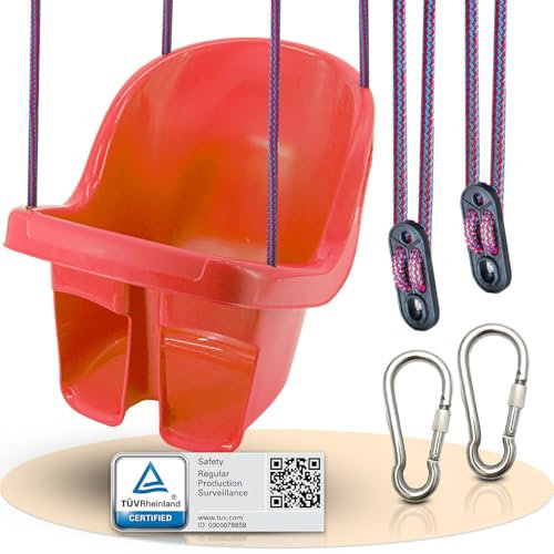 Babyschaukel Outdoor kippsicher vom TÜV Rheinland geprüft - Baby Schaukel Outdoor und Indoor, wasserfest und stabil. - Babyschaukel mit 2xKarabiner zum Aufhängen.