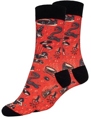 King Kerosin Herren Socken · Socks · Rockabilly · Schnelltrocknend · Elastissche Bündchen · Tattoo · Vintage · Retro · Schlange · Gitarre · Schallplatten · Pinup · Elastisch · Farbig · Rock 'n' Roll