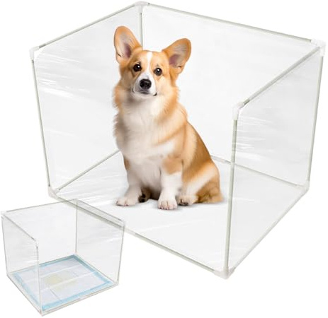 Splash Guard Cat Litter Box - Dog Pee Pad Holder with High Wall, Easy Clean Foldable Cat Litter Tray, High Sided Cat Toilet Training Kit, Privacy Screen for Living Room