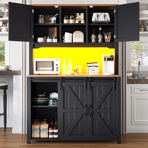 NADEUSAK Armarios de cocina 120 × 180 cm, alta cocina aparadores con puertas correderas, negro