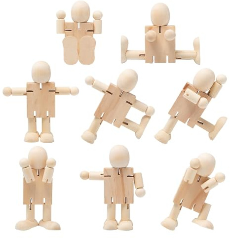 wlsvega 8 Stück Holzfiguren,Unbearbeiteten Holzfiguren zum Selbergestalten | HolzmäNnchen,Geeignet FüR KüNstlerische Bemalung und Kreative Wohnraumdekoration